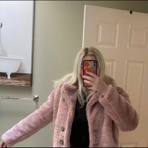 free people pink faux fur jacket